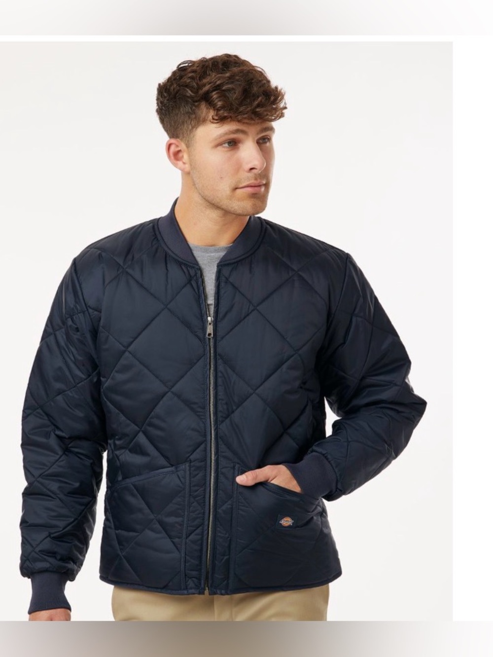 Dickies Men’s Diamond Quilted Nylon Jacket XL Navy Water Resistant Winter